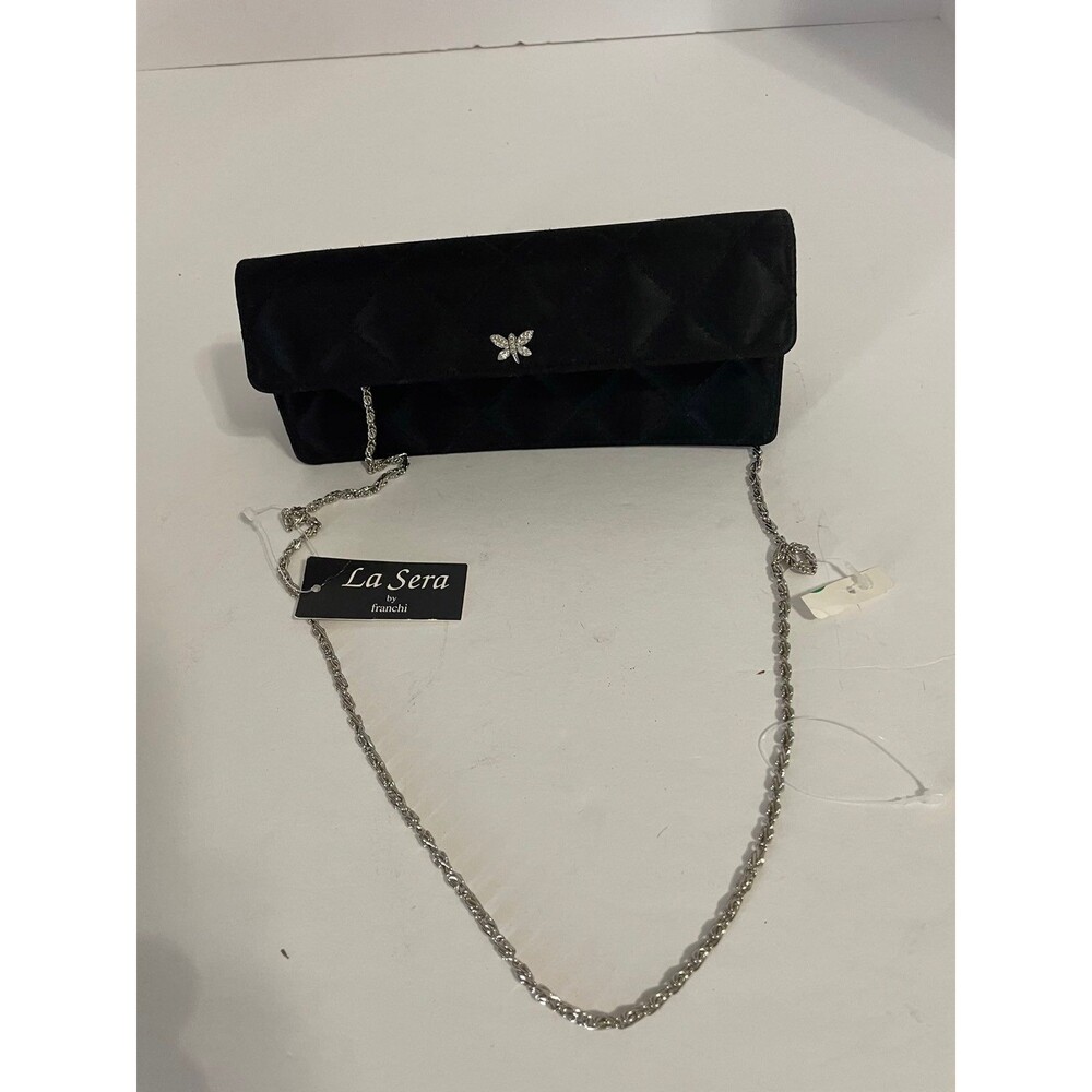LaSera Black Satin Evening Bag with Tags